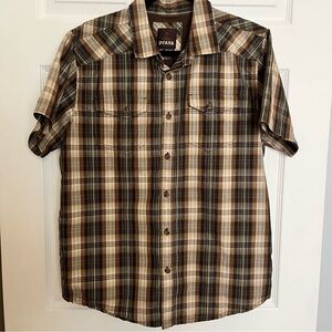 PrAna Men’s Plaid Short Sleeve Button Down Shirt Size Large